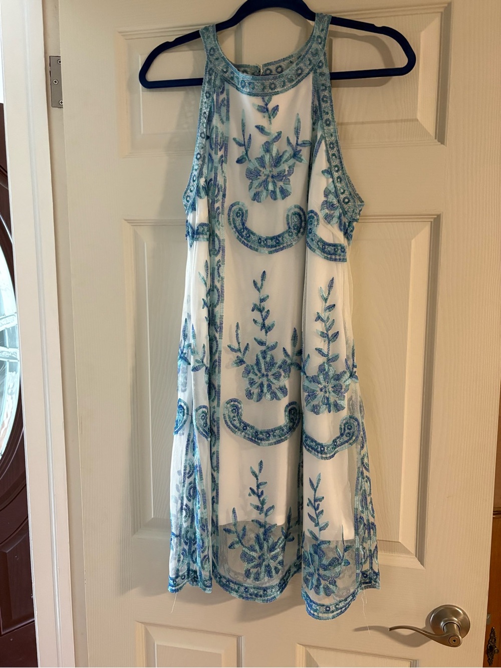 Altar'd State White Dress with Teal Embroidered Accents